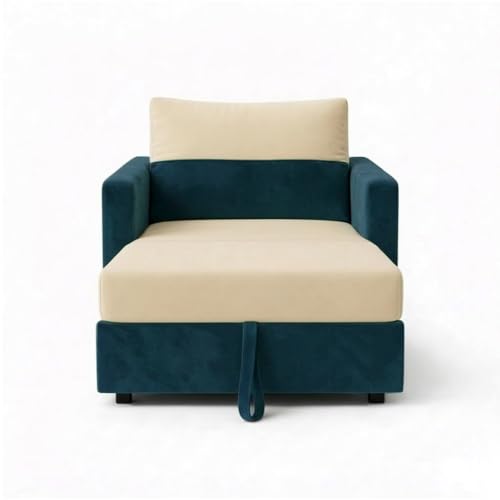 Image of SOCOZI Enrique 1 Seater Sofa Cum Bed | Soft Velvet Suede Fabric | Modern Convertible Design | Plush Comfort Seating for Living Room (Green Teal-Cream)