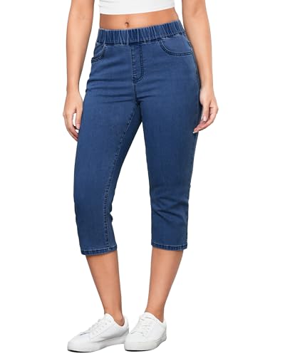 GRAPENT Capris Jeans for Women High Waisted Trendy Pull On Elastic Waist Split Hem Skinny Stretchy Denim Capri Pants