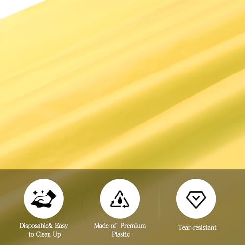 Image of tujol Yellow 6 Pack Plastic Table Cloth 54 inch x 108 inch, Disposable Tablecloths Rectangle Table Cover, Plastic Tablecloths for Parties