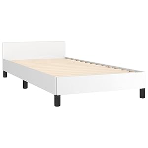 Cama tapizada, cama de dormitorio, cama individual, marco de cama juvenil, estructura de cama con cabecero blanco, 100 x 200 cm, piel sintética