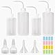 SPOKKI 4 Stück Spritzflasche 250ml 500ml Laborflasche Waschflasche Dosierflasche Gießflasche für Pflanzenbewässerung Laborreinigung Tattoo Wasch mit gebogener Düse, Trichter, Spitzdeckel, Etikett