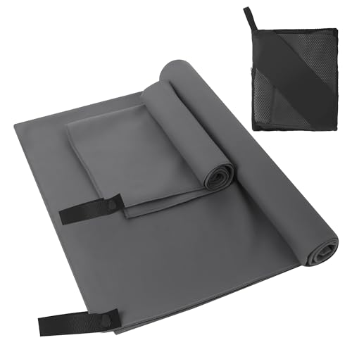 ACOMTUO Toalla Microfibra Juego de 2, 76x152cm Toalla Gym + 80x40 CM Toalla Pequeña, Toalla Microfibra Gimnasio, Toalla Playa Microfibra para Playa, Camping, Yoga y Sauna(Gris Oscuro)