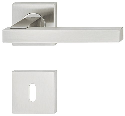 Preisvergleich Produktbild JUVA Design Drückergarnitur Zimmertür Türbeschlag Edelstahl Tür-Griff Rosette quadratisch / LDH 2186 / BB - Buntbart / Edelstahl matt gebürstet / 1 Set - Drückergarnitur inkl. Befestigungsmaterial