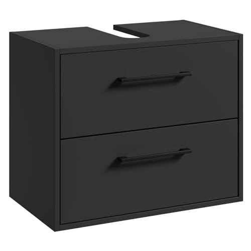 Badplaats B.V. Waschbeckenunterschrank Florence 60 x 35 cm Schwarz Matt - Hängender Badezimmerschrank mit 2 Schubladen