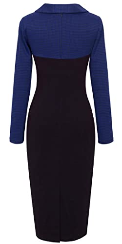 HOMEYEE Women's Retro Chic Colorblock Lapel Career Tunic Dress B2383