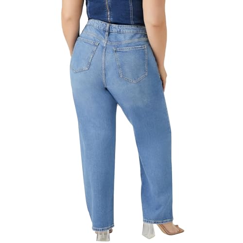 Plus Size Wide Leg Jeans for Women High Waist High Stretchy Extra Full Length Denim Jeans Pants Blue3