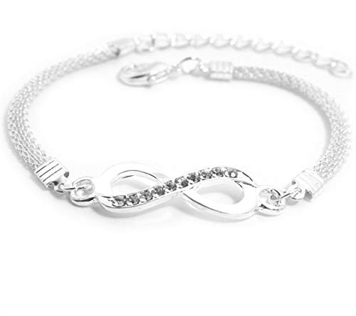 2LIVEfor Armkettchen Silber und Gold Armband Unendlich Infinity Armkette Damen Unendlichkeit Anhänger Schleife Armkette Unendlichkeitszeichen Perlen (Silber) Cover