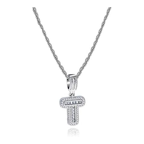 MiniJewelry T Initial Letter Necklace for Women Alphabet Name Necklace Personalized Gift 20 inch Cubic Zirconia Cover