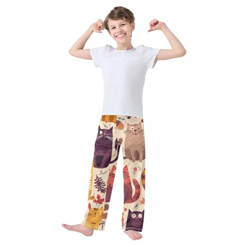 Cat Pine Cone Boys Long Pants Soft Trousers Elastic Waist Kids Lounge Bottoms with Pockets S-XL3