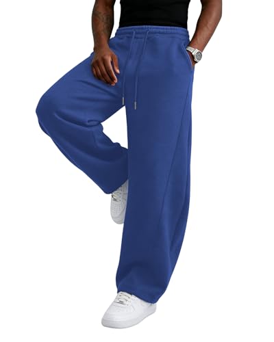 Image of Wangdo Men's Baggy Sweatpants Wide Leg Lounge Cotton Jogging Pants Casual Elastic Waist Joggers with Pockets