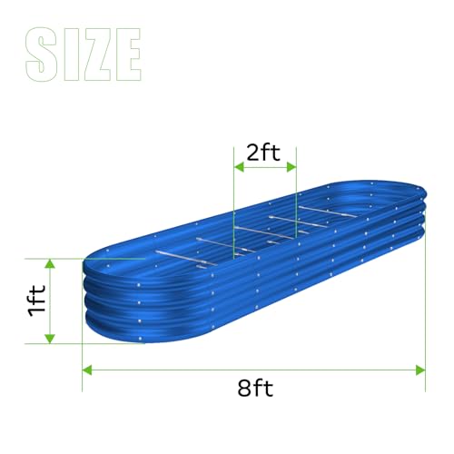 Land Guard 8×2×1ft Galvanized Raised Garden Bed Kit, 108 Gallon Capacity Raised Garden Boxes Outdoor, Oval Metal Raised Garden Beds for Vegetables, Blue(with 10 Connecting rods)