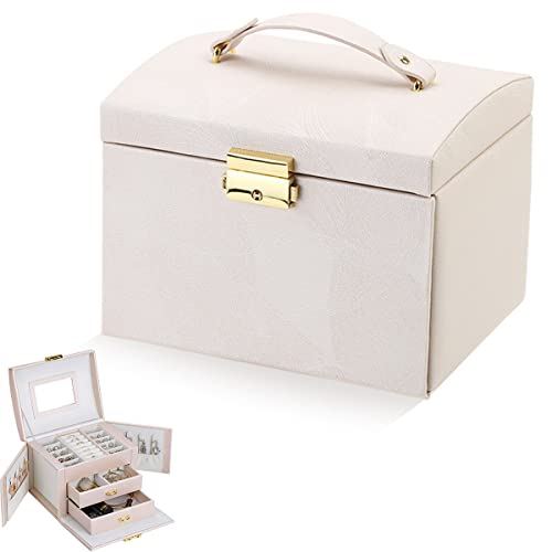 Étui de l'organisateur de bijoux avec tiroirs et séparateurs 3 couches en cuir PU Boîte de rangement de bijoux verrouillable Boîte de bijoux imperméable Boîte de bijoux portable pour anneaux Boucles d Cover