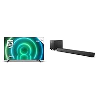 Philips 65PUS7906/12 65 Zoll LED Android Fernseher, 4K-Smart-TV + B5305/12 Soundbar Bluetooth mit Subwoofer kabellos (2.1 Kanäle) - 2020/2021 Modell, schwarz