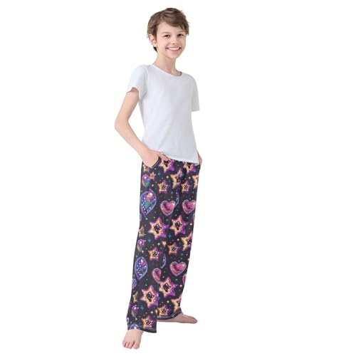 Pajama Bottoms, Pixel Star and Heart Sleeping Pant Lounge Wear Elastic Waist Long Pants Sleepwear Pjs 7