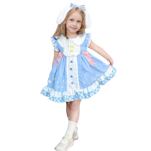 Girls Dress Cute Ruffle Sleeve Casual Dresses with Headband and Socks Halloween Birthday Party Outfits2
