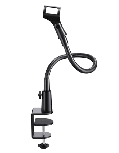 Etour Gooseneck Mic Stand with Clamp, 19-Inch Flexible Desktop Microphone Arm Holder with 3/8 & 1/4 Screw Adapters, 360° Adjustable, Ideal for Podium, Pulpit, Lecture, Conference and Live Streaming