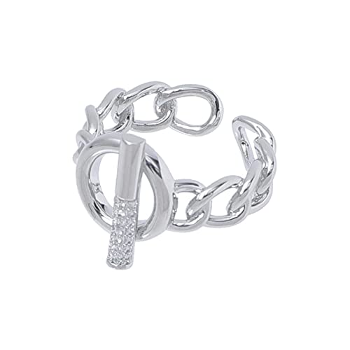 HCMA Bagues de chaîne géométriques en Argent pour Femmes bagues Ouvertes en Zircon Micro-incrusté