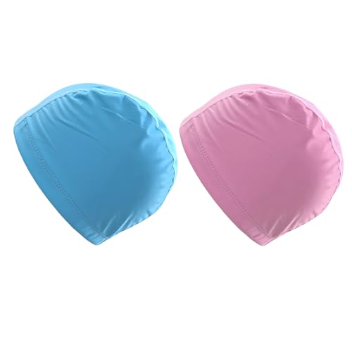 TRADERPLUS 2pcs Swim Cap PU Fabric Swimming Cap Elasticity Bathing Cap for Men Women (Pink+Light Blue)