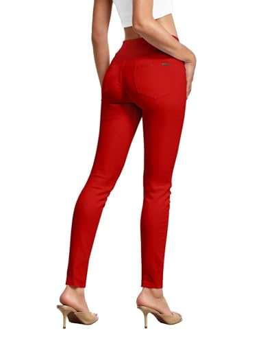 Hybrid & Company Womens Hyper Ultra Stretch Comfy Skinny Leg 3 Button Wide Waist Work Casual Pants2