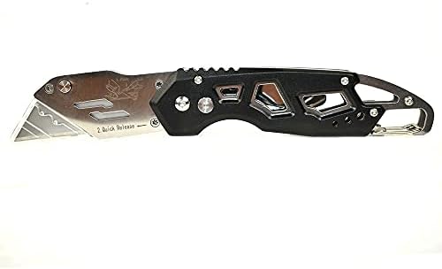 Superior Steel UK752 Folding Utility Pocket Knife Box Cutter with Belt Clip, Easy Release Button, Quick Change and Lock-Back Design - Black