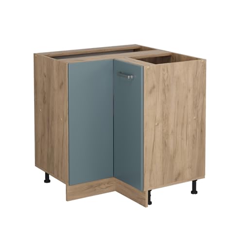Vicco Eckunterschrank R-Line, Blau-Grau, 75.6 cm ohne Arbeitsplatte, zur freien Kombination innerhalb modularer Küchensysteme