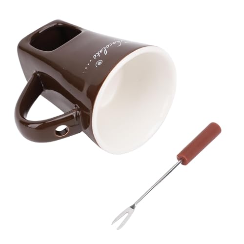 SALALIS Copo para Derreter Chocolate, Elegante Copo de Fondue de Manteiga e Queijo de Chocolate Em Cerâmica Com Garfo, Fácil de Limpar para Amantes de (Café)