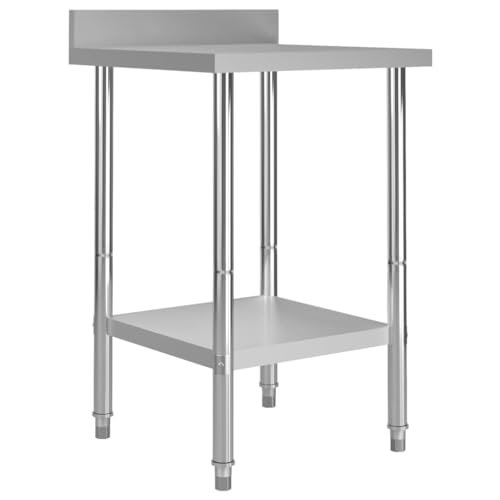 vidaXL Commercial Stainless Steel Kitchen Work Table with Backsplash and Adjustable Feet - 23.6