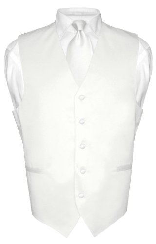 Men's Dress Vest & NeckTie Solid WHITE Color Neck Tie Set for Suit or Tuxedo - Main Image