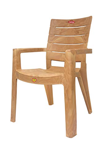 Image of Prima Plastic Chair for Living Room |Set of 4 | Chair for Home, Living Room, Outdoor | Stackable Chair with arm | 100% Virgin Plastic | Rado (Sandalwood Colour)