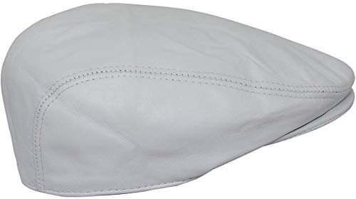 BRANDSLOCK Mens Leather Classic Ivy Cap | Newsboy Flat Gatsby Cap White