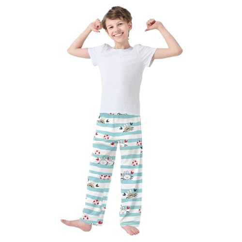 ZZXXB Lovely Crab Striped Boys Long Pants Soft Trousers Elastic Waist Kids Lounge Bottoms with Pockets S-XL2