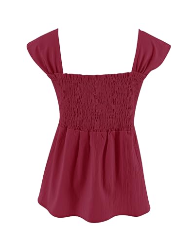 Image of Bingerlily Girls Summer Casual Tops Square Neck T Shirts Cute Smocked Top Tees