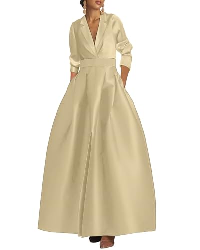 Satin Long Sleeve Prom Dress with Pockets Formal Evening Party Gowns Black Skirt Gown XMD5