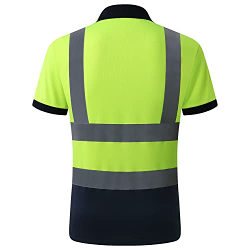Jksafety Hi-Vis Safety Polo Shirt, High Visibility Construction Work Shirt With Relective Strips, Neon Yellow-Blue, Meet Ansi Class 2 Standards (66Yellow-Blue, M) #TOP1