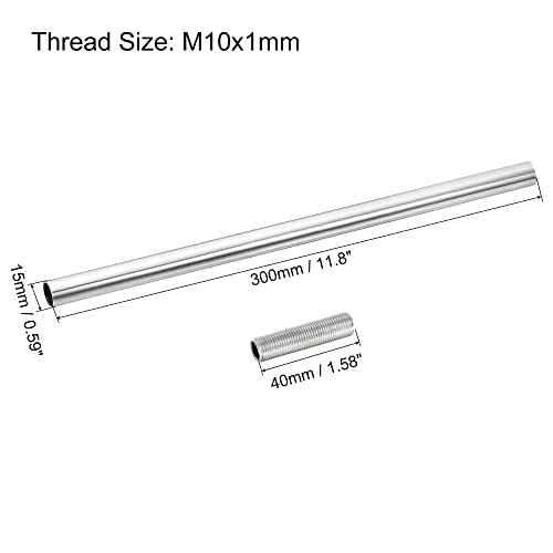 Image of MECCANIXITY Threaded Extension Rod, 11.8 inch Lamp Pipe with Connector Light Fixture Parts for Pendant Light Island Lighting Chandeliers Stems, Silver 2 Set