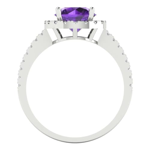 1.8 ctw Round Cut Solid Gold Engagement Ring for Women - 14K White Gold - Natural Amethyst Wedding Promise Ring for Her4