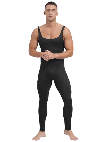 Mens Striped Athletic Jumpsuit Stretchy Tank Unitard Rompers for Workout Bodybuilding