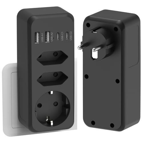 Ciabatta multipresa con spina piatta, presa USB, piccola presa multipla per montaggio a parete per casa, ufficio, college, dormitorio