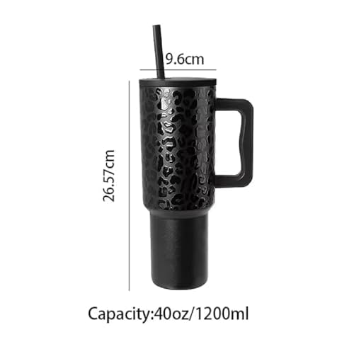 Image of Stainless Steel 1200 ml Vacuum Tumbler with Lid & Straw - Double‑Wall Insulated Cup for Travel, Gym & Office - Keeps Beverages Hot or Cold - 1.2 L Capacity (Leopard Black)