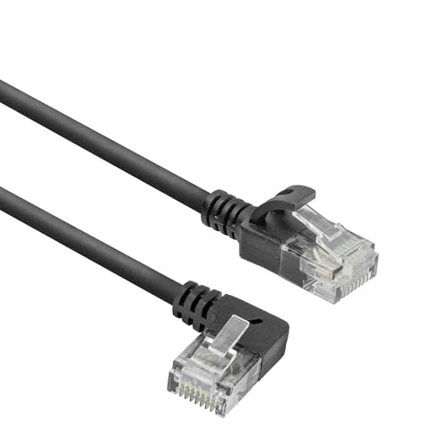 ACT CAT6A Netzwerkkabel 90&deg; gewinkelt nach links, U/UTP LSZH LAN Kabel D&uuml;nn 3.6mm Slimline, Flexibles Ethernet Kabel mit RJ45 Stecker, f&uuml;r den Einsatz in Datenzentren, 1 Meter, Nach links DC1901