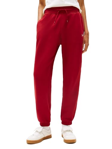 Tommy Jeans Calça de moletom feminina folgada com logotipo escrito e laços com cordão, Regatta vermelha, P