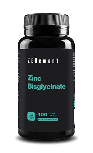 Zinc Bisglycinate, 400 Vegan Tablets | Antioxidant, Supports The Immune System, Skin, Hair and Eyesight | Vegan | Zenement