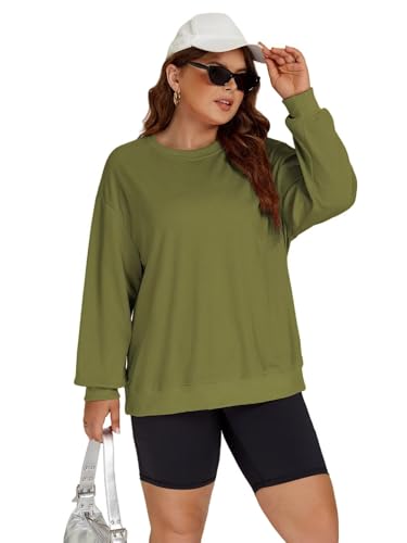 Image of ROSRISS Womens-Plus-Size-Sweatshirts Oversized Long Sleeve Shirts Trendy Crew Neck Pullover Sweaters Casual Tops XL-5XL