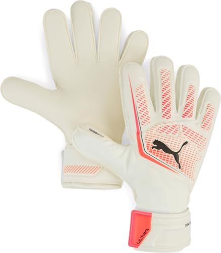 PUMA Unisex Ultra Match Protect Soccer Gloves, PUMA White-Glowing Red-PUMA Black SS25, 10