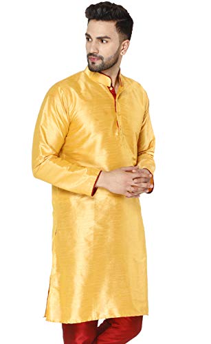 Image of SKAVIJ Men's Art Silk Contrast Kurta Pyjama Set Woven Design 2-Piece Festive Ethnic Dress