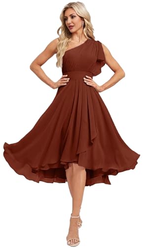 SIPUHK Short Bridesmaid Dresses for Wedding One Shoulder Cocktail Dress Chiffon Ruffle Formal Evening Gowns for Women