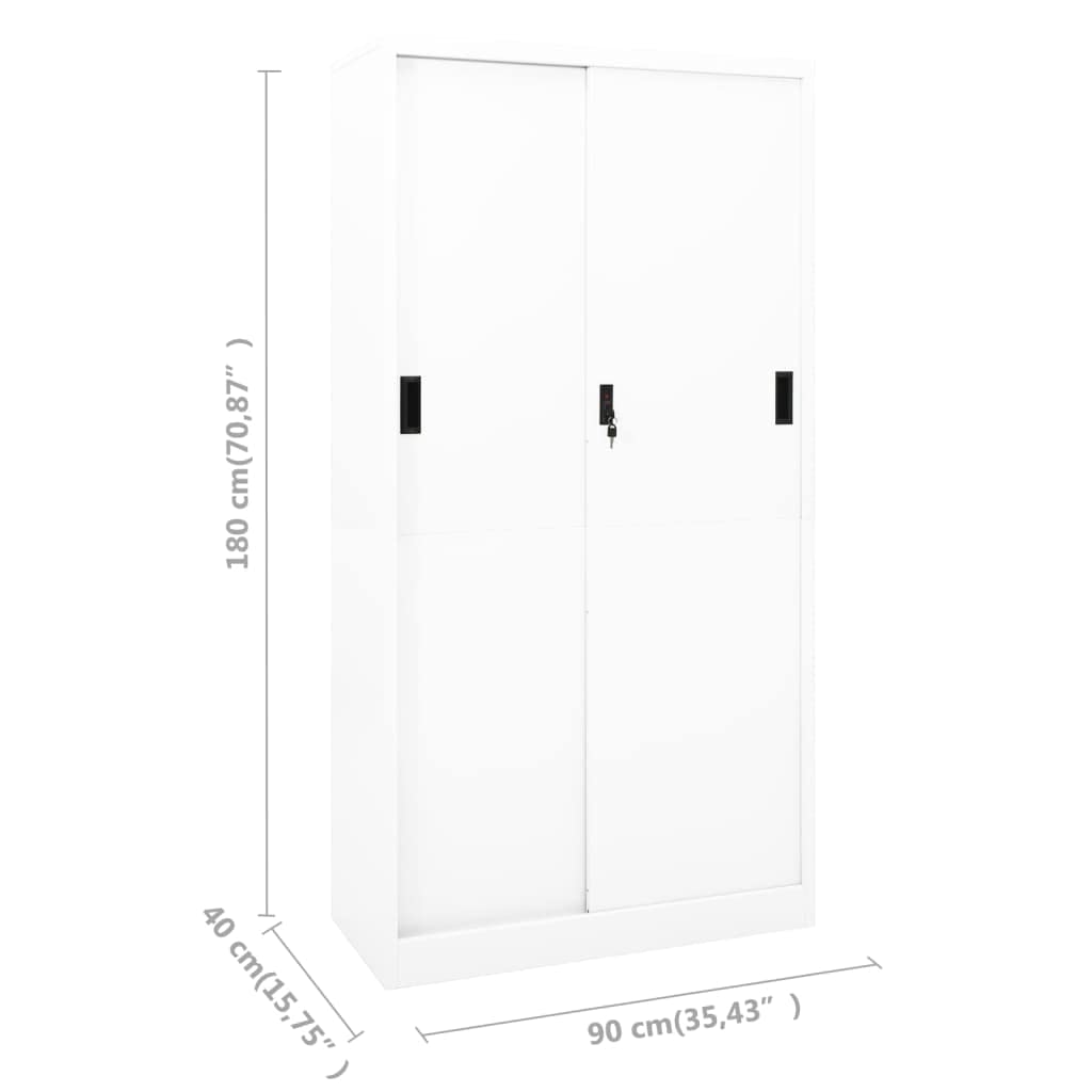 vidaXL Armario de Oficina Puerta Corredera Mueble Archivador Armario Almacenamiento Archivos Documentos Organizador Acero Blanco 90x40x180 cm