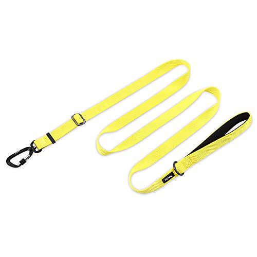 Premium aggiornato regolabile tra 110 cm e 180 cm di lunghezza con maniglia imbottita Comfort e guinzaglio in nylon resistente. (Regolabile Grande L, Giallo Luminoso)