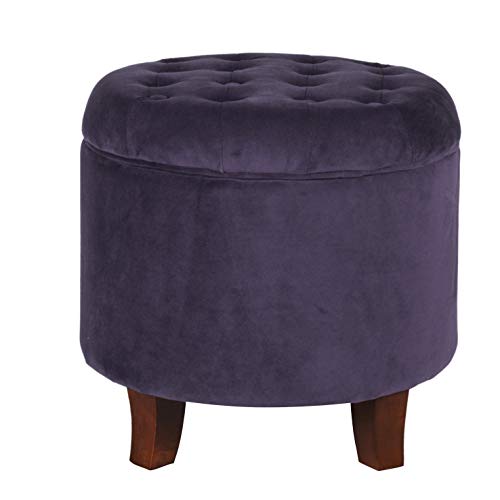 Image of HomePop 19 inch Velvet Button Tufted Round Storage Ottoman - Deep Purple