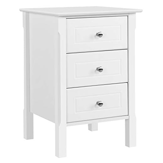 Yaheetech Bedside Table, Wooden Nightstand with 3 Storage Drawers, Sturdy Modern Cabinet for Bedroom Living Room Hallway, 40x40x60cm, White